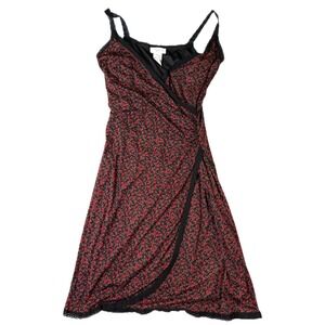Nine West Wrap Dress Womens 1X Black Red Mesh Ditsy Floral Romantic Date Night